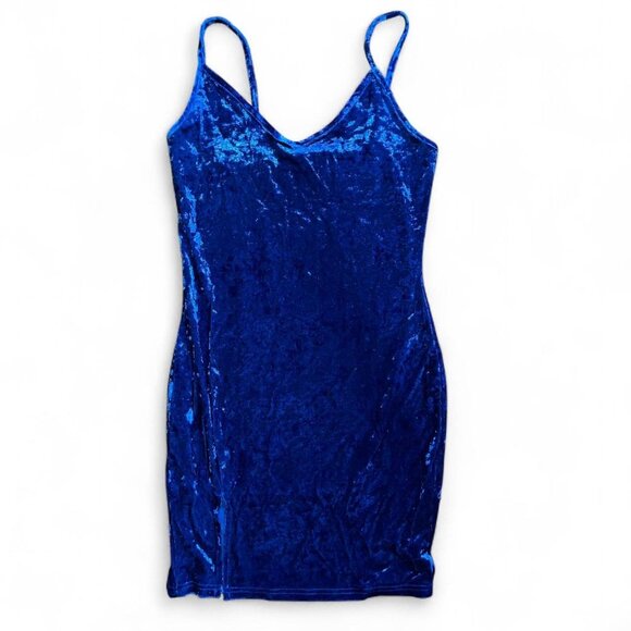 Blue Velvet Mini Dress - Picture 1 of 4